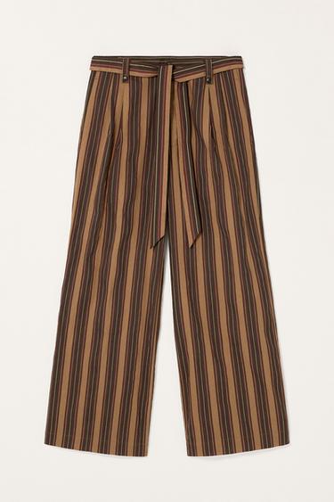 CALÇA LISTRADA COM CINTO LIMITED EDITION - Marrom da Zara