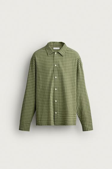 Zara 格紋飄逸襯衫 - 中綠色
