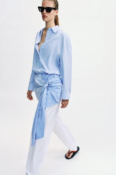 ROBE CHEMISE COURTE À NŒUD - Bleu / Blanc de Zara - Image 5