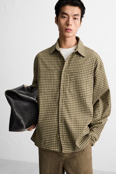 CHECK SEERSUCKER SHIRT - Khaki by Zara - Image 4