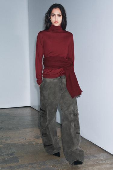 WOOL HIGH NECK JUMPER - Burgundy by Zara