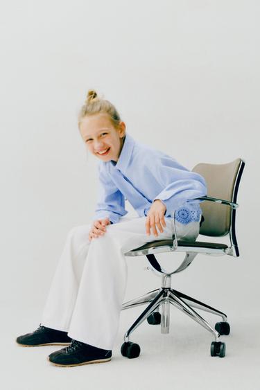 Zara SCHIFFLI HEM SHIRT - Blue