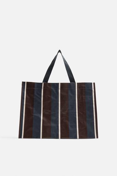 STRIPED SHOPPER BAG WITH COSMETIC BAG - Black / Brown by Zara