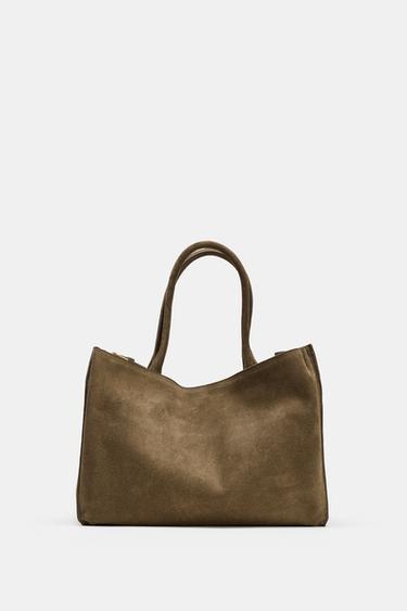 BOLSA MAXI CITY DE COURO - Cinza-toupeira da Zara
