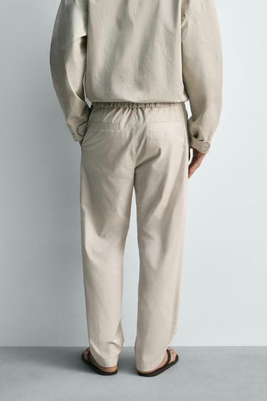 STRAIGHT-LEG PLEATED TROUSERS - Stone by Zara - Image 2