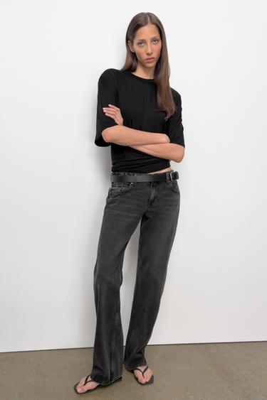 Zara TRF WIDE LEG LOW RISE JEANS - Black