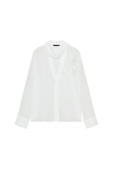 SEMI-SHEER BLOUSE WITH FLOWER - White by Zara