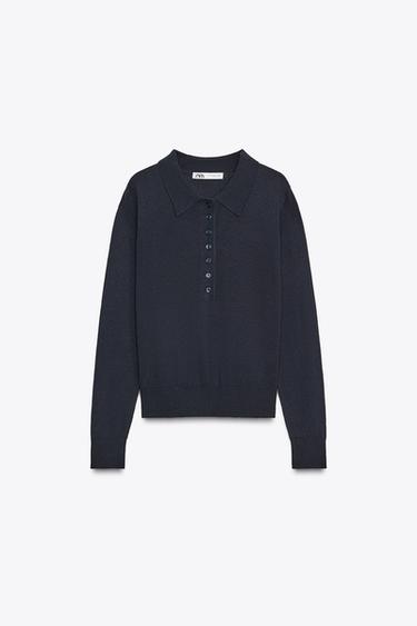 PLAIN KNIT POLO SHIRT - Navy blue by Zara