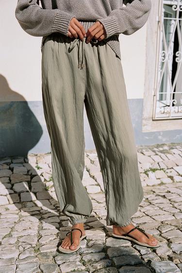 SAROUEL TROUSERS WITH ELASTIC WAIST - Taupe grey by Zara