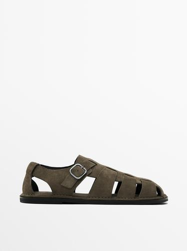 Sandalia cangrejera piel - Limited edition - Gris Topo de Zara - Imagen 0