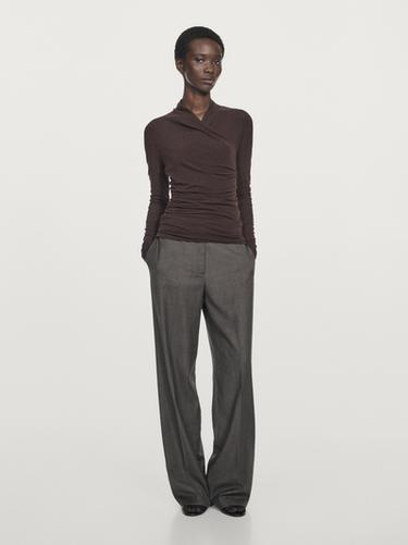 Zara Draped long sleeve T-shirt - Dark brown - Image 0