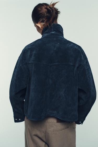 100% LEATHER BOMBER JACKET - Navy blue by Zara - Image 5