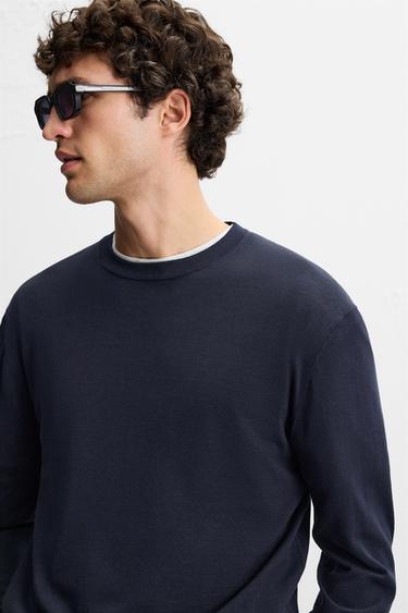 COTTON AND SILK SWEATER - Navy blue by Zara - Image 4