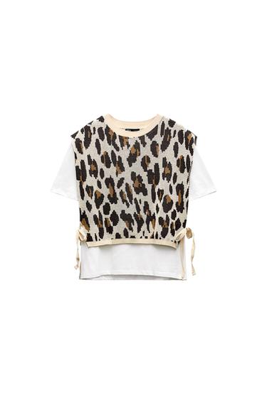 ANIMAL PRINT OVERLAID VEST AND TOP WITH BOWS