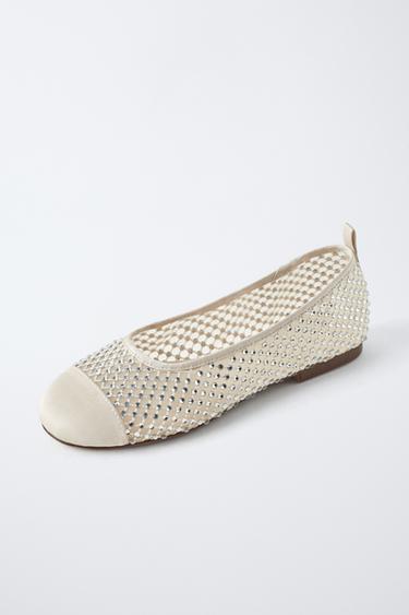 GLITTER BALLERINA SHOES WITH TOECAP - Ecru White by Zara - Image 2