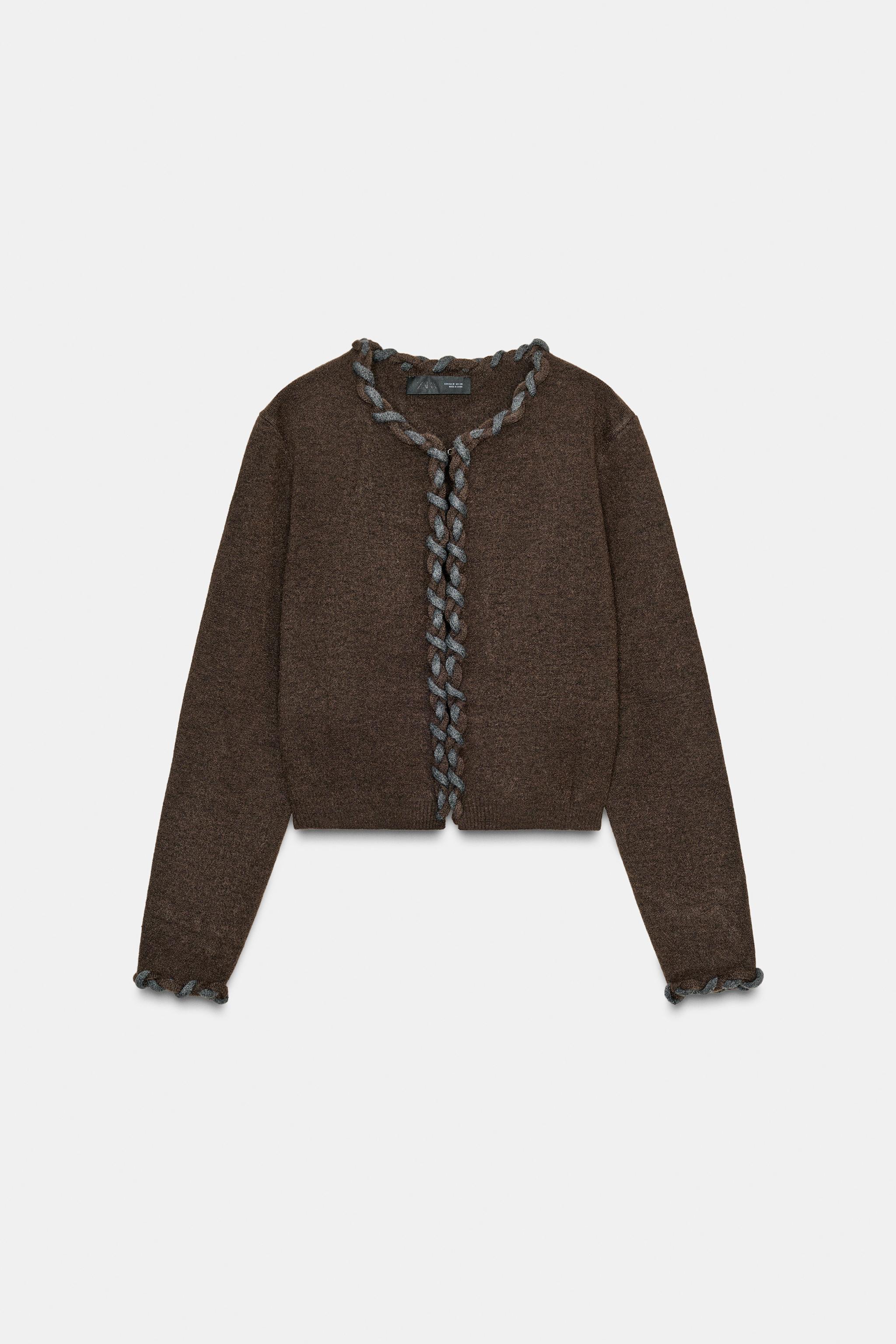 INTERWOVEN TRIM CARDIGAN - Brown | ZARA United States
