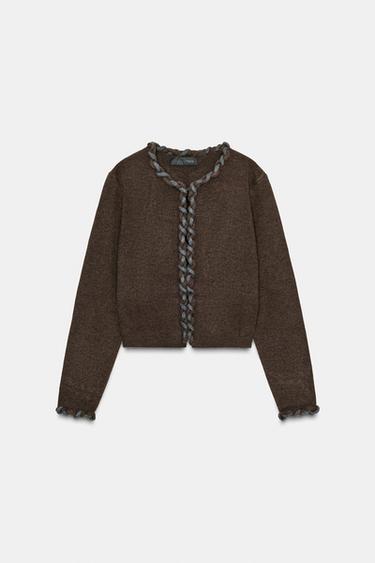 VESTE EN MAILLE FINITIONS ENTRELAÇÉES - Marron de Zara - Image 5