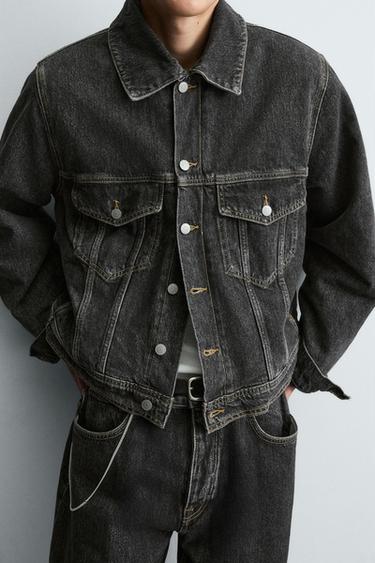 VESTE EN DENIM AVEC COL EFFET FOURRURE - Charbon de Zara - Image 7