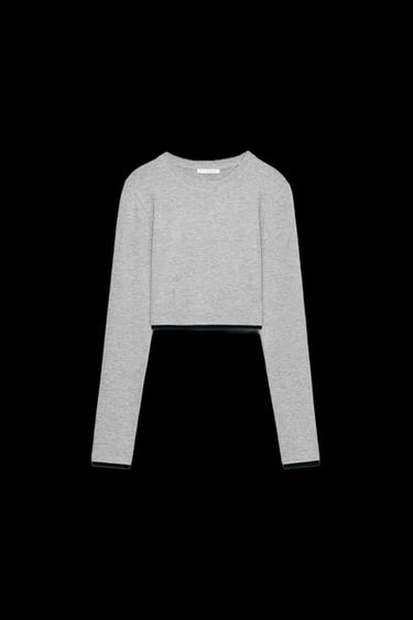 Zara CROPPED DOUBLE EFFECT T-SHIRT - Gray marl - Image 0