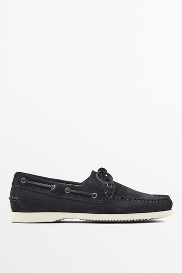 Zara Leather deck shoes - Navy Blue
