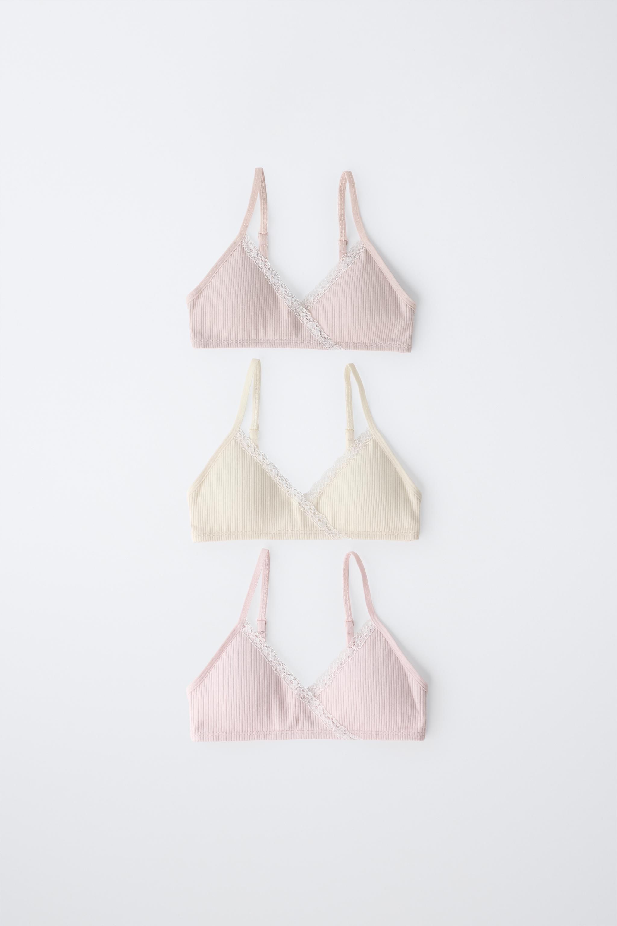 9-14 YEARS / THREE-PACK OF TOPS WITH REMOVABLE PADDING AND LACE TRIM — Pink