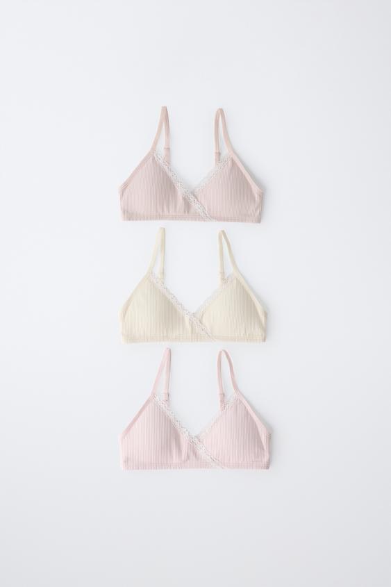 НАБОР ИЗ ТРЕХ ТОПОВ СЪЕМНЫЕ ЧАШЕЧКИ КРУЖЕВО 9-14 ЛЕТ — РОЗОВЫЙ от Zara — изображение 0