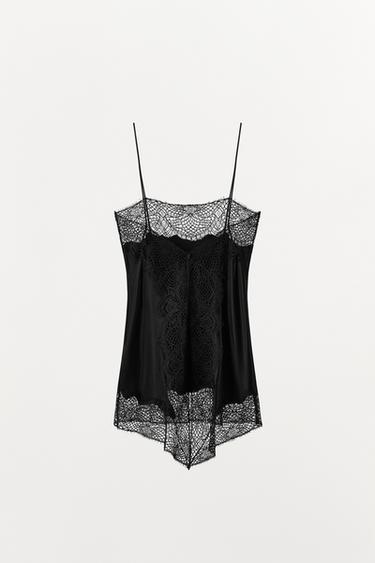SATIN CAMISOLE TOP WITH LACE TRIM - Black by Zara - Image 3