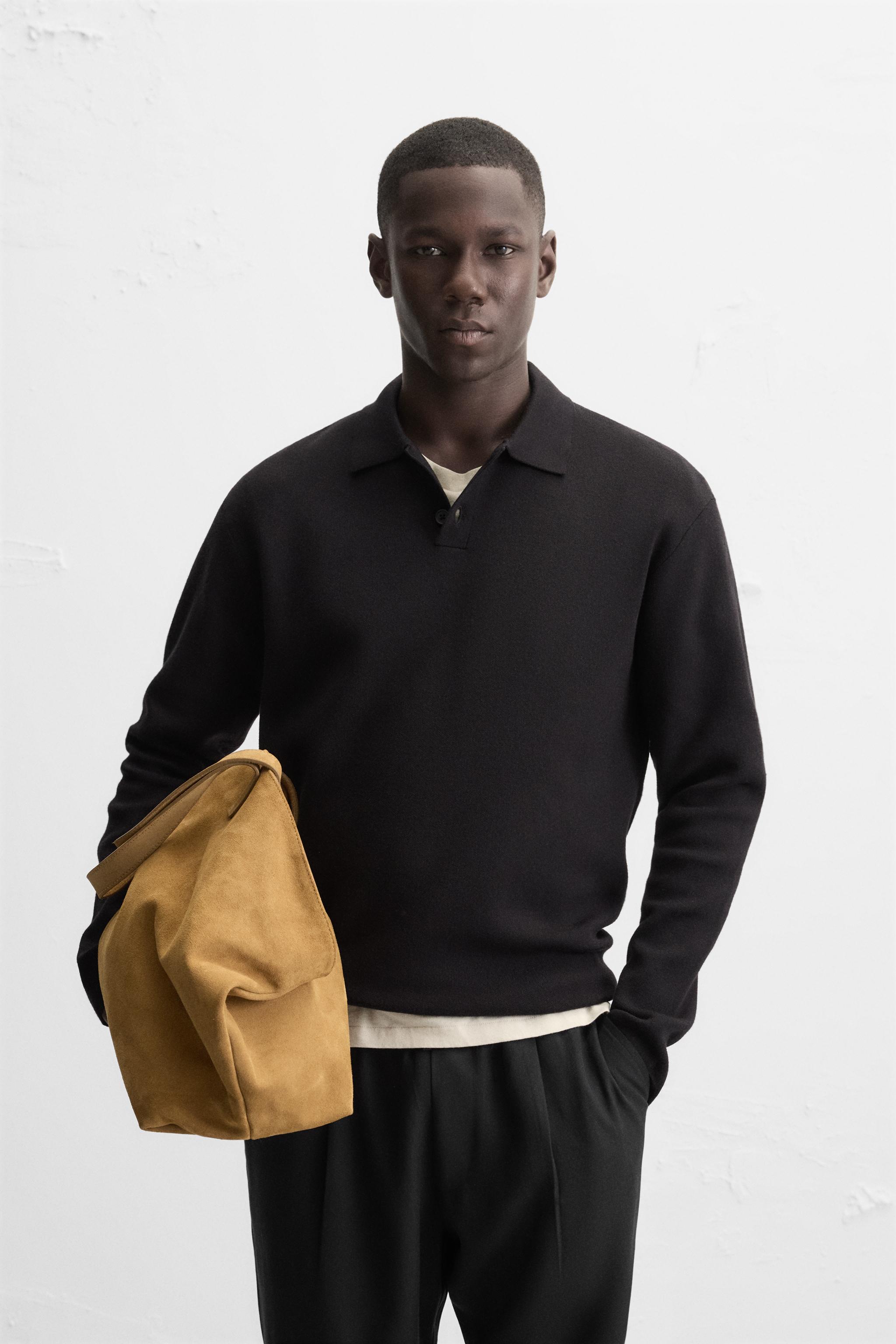★ドイツ発*ZARA*新作*ZIPネック長袖ポロスウェット/BLACK★ ☆ドイツ発*ZARA*新作*ZIPネック長袖ポロスウェット/BLACK