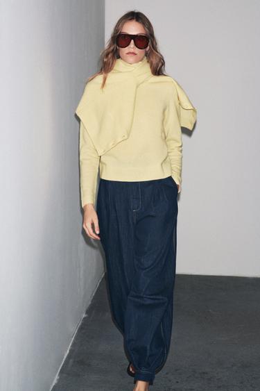 Zara 100% 羊毛長袖開襟衫 - 淺黃色