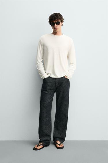 REGULAR FIT LINEN BLEND T-SHIRT - Ecru by Zara
