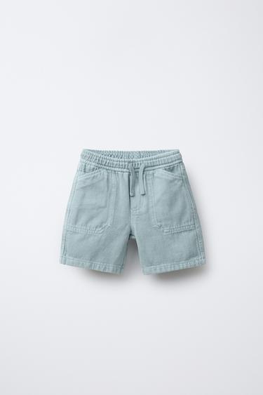 COMFY COTTON LINEN TWILL BERMUDA SHORTS - Blue by Zara