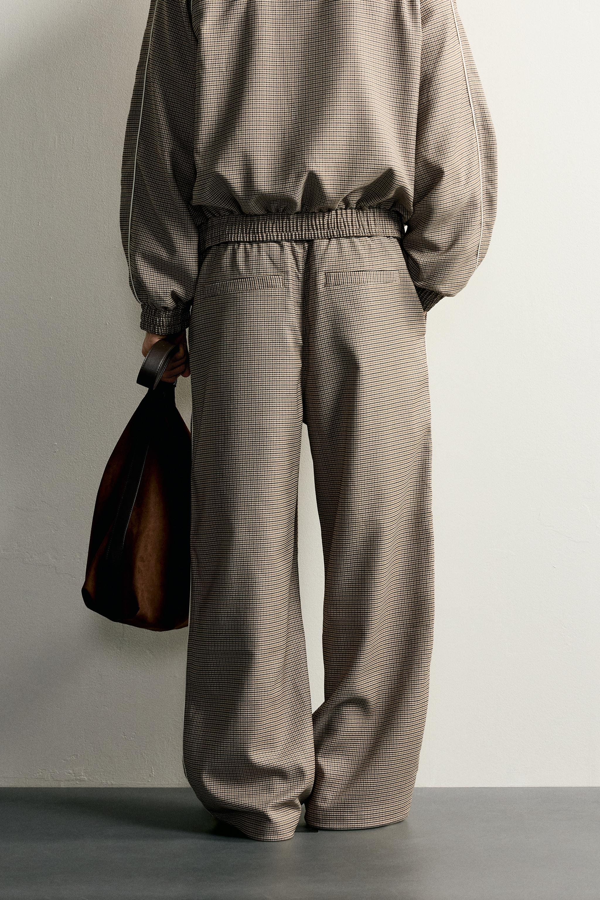 Zara KONTRAST KAZAYAĞI DESENLİ RELAXED FIT PANTOLON görsel 3