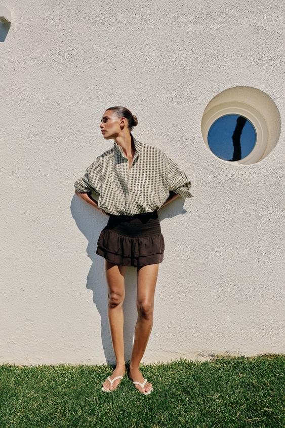 SMOCKED RUFFLE SHORTS - Brown by Zara - Image 0