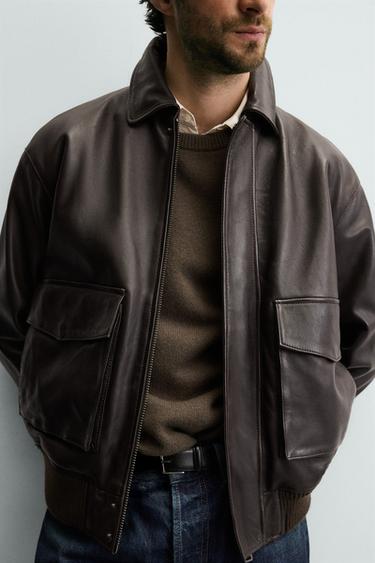 RELAXED FIT LEATHER JACKET - Brown by Zara - Image 5