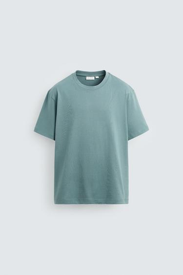 Zara SHORT SLEEVE HEAVYWEIGHT T-SHIRT - Blue gray
