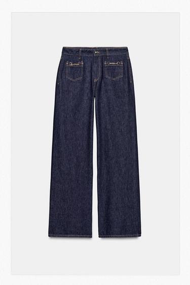 Z1975 MID-WAIST WIDE-LEG JEANS WITH CHAINS - Blue by Zara