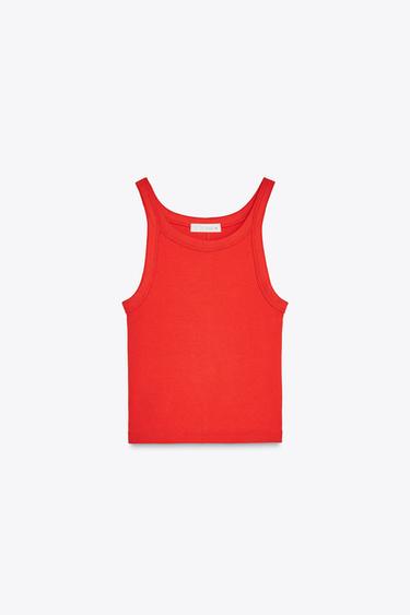 УКОРОЧЕНИЙ ТОП У РУБЧИК - Червоний Zara