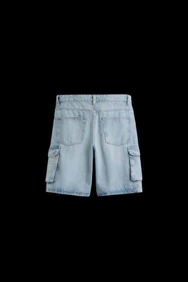 Zara DENIM CARGO SHORTS - Light blue