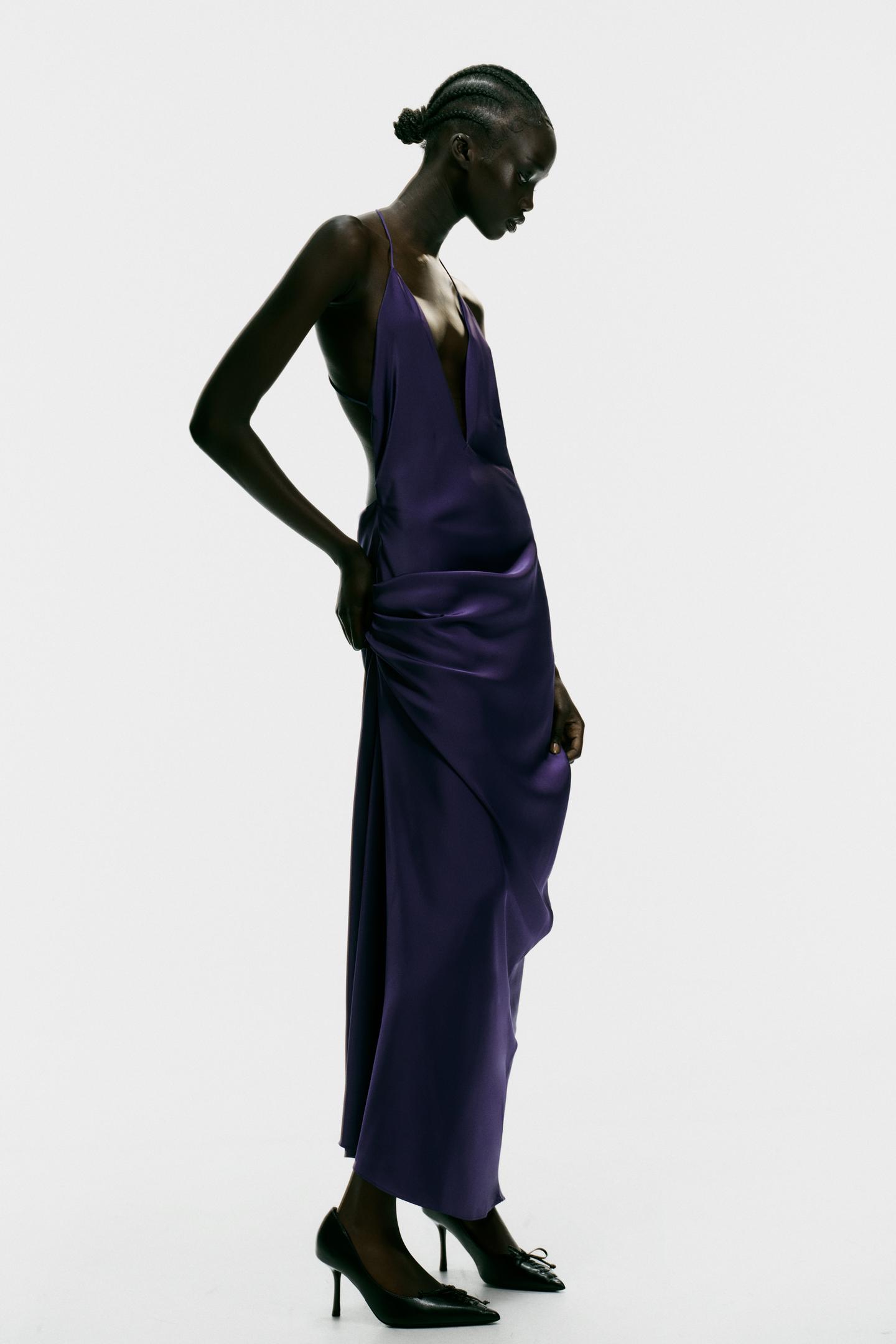 Женское платье Zara Satin Maxi, цвет: Фиолетовый — фото 3