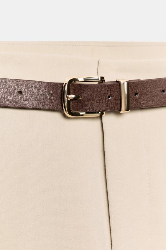 CROPPED TROUSERS WITH BELT - Light camel by Zara - Image 9