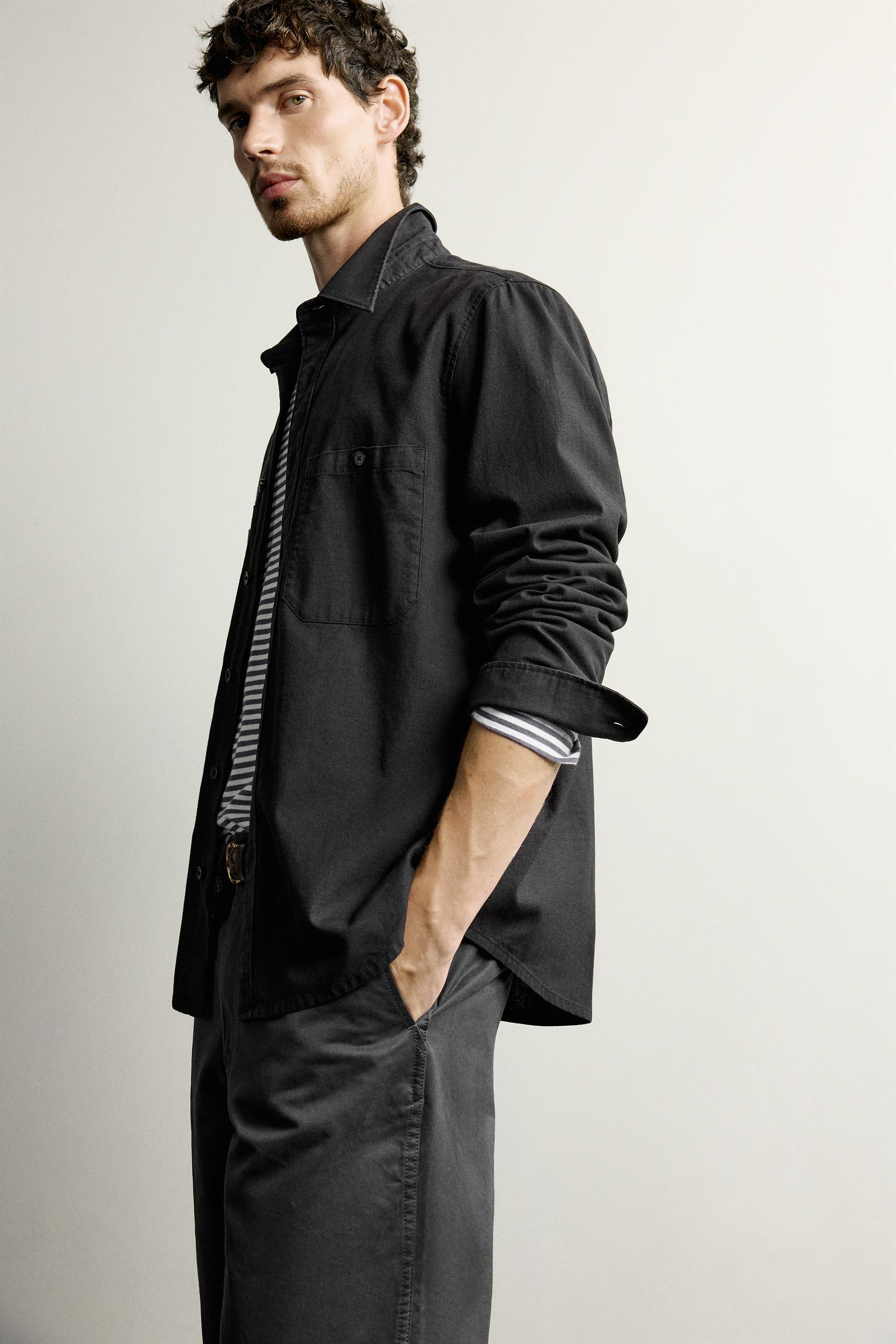 Мужские рубашки Zara REGULAR FIT CHAMBRAY POCKET SHIRT — фото 5