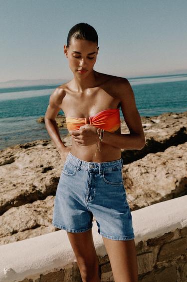 SHORTS Z1975 MOM FIT - E kaltër e mesme nga Zara