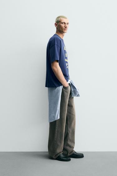 T-SHIRT BRODERIE ET IMPRIMÉ BIMATIÈRE - Bleu marine de Zara - Image 3
