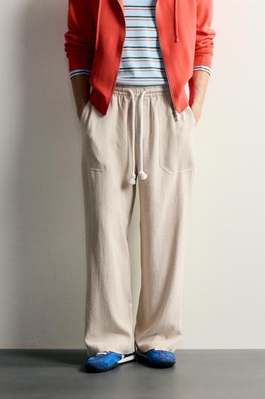 VISCOSE-LINEN RELAXED-FIT PANTS — Light beige 2