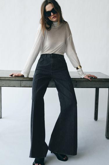 Zara ZW COLLECTION HIGH-WAIST STRIPED FLARE JEANS - Navy blue