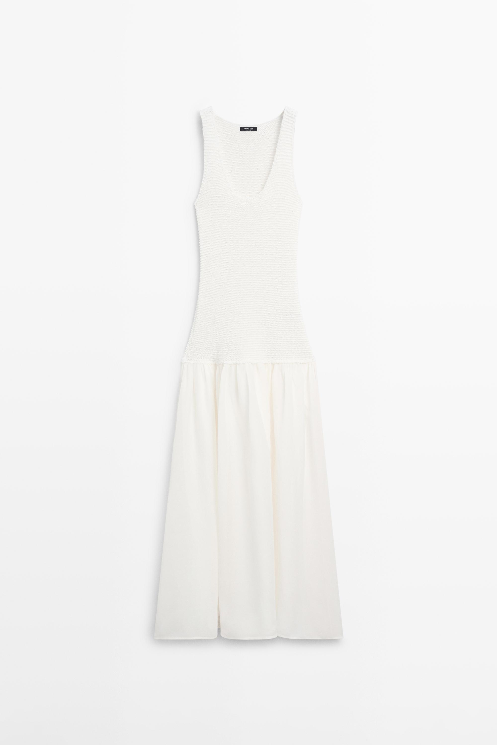 Long matching linen blend dress — white
