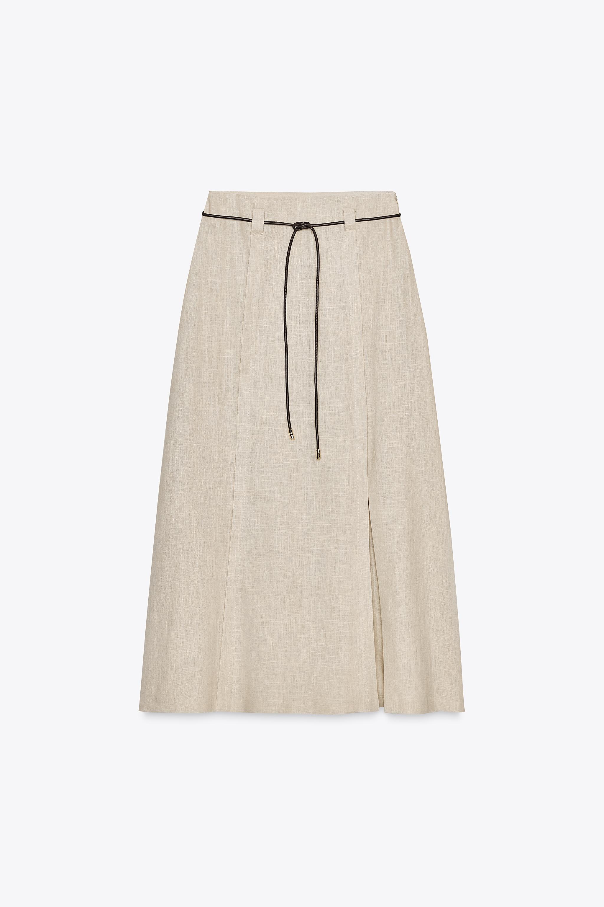 LINEN BELTED MIDI SKIRT - Sand | ZARA United States