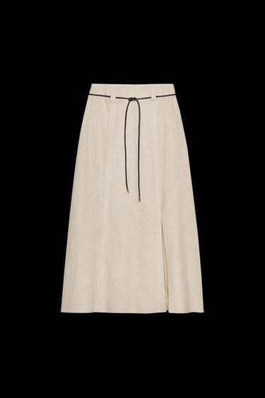 FALDA MIDI CINTURÓN CON LINO - Arena de Zara - Imagen 0