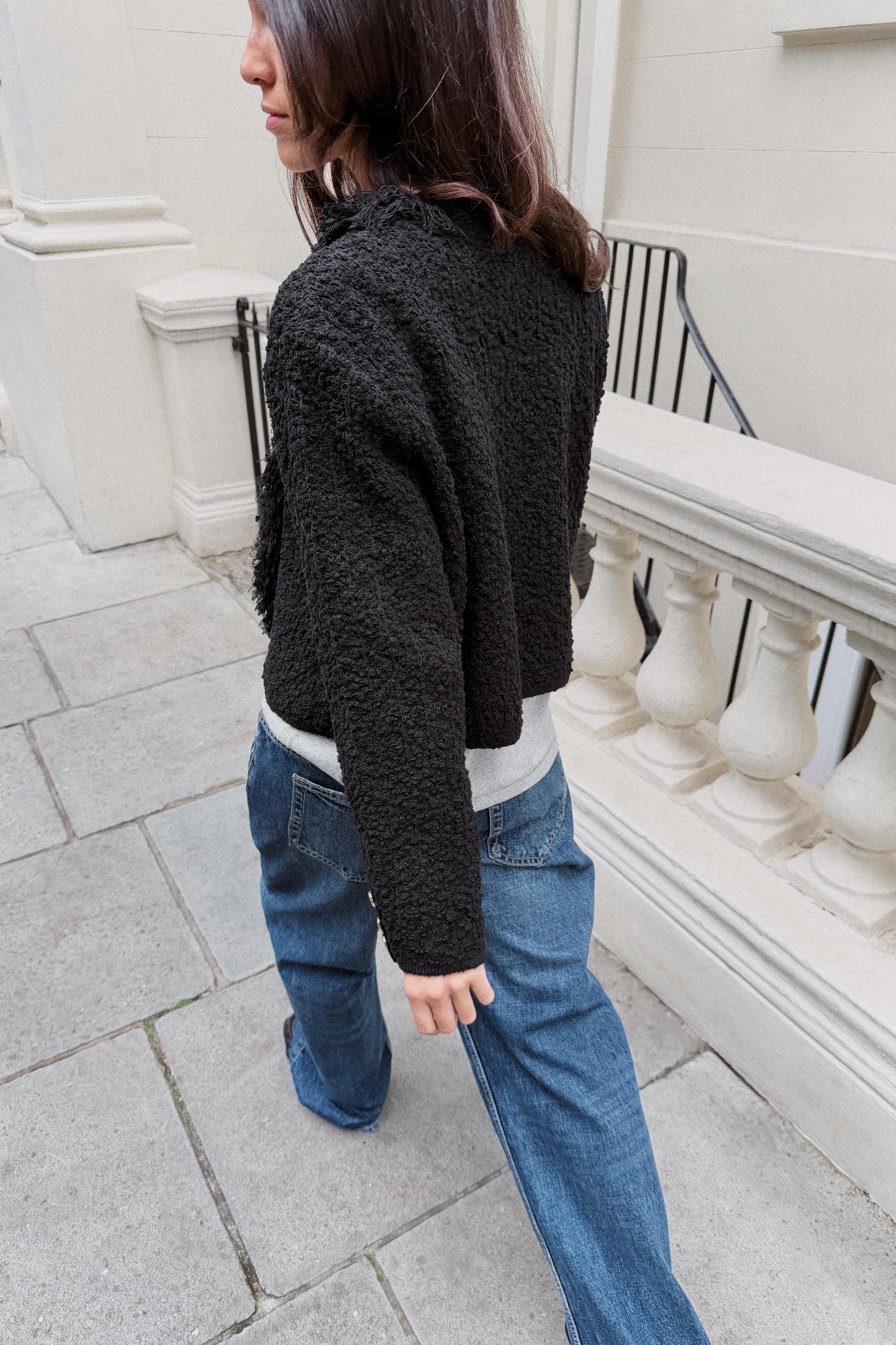 STRUCTURED FRINGED CARDIGAN