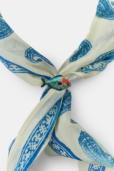 FOULARD BANDANA IMPRIMÉ EN SOIE ET POISSON - Écru de Zara - Image 1